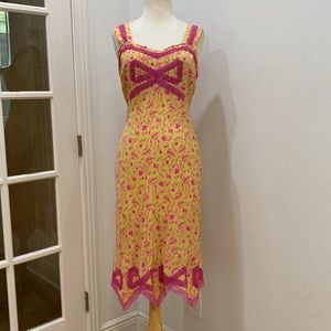 Vintage 90s Y2K 🎀💛 Betsey Johnson NY Fetish Bow Pin Up Girl Silk Dress